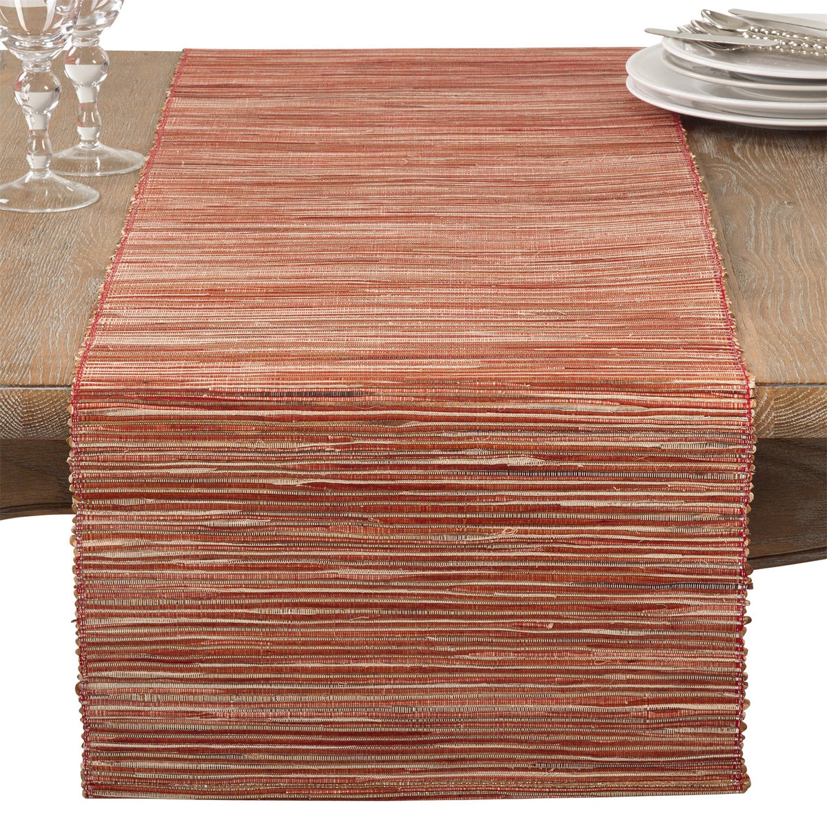Everyday / All Season Rust Shimmering Woven Nubby Table Runner, 100% water hyacinth