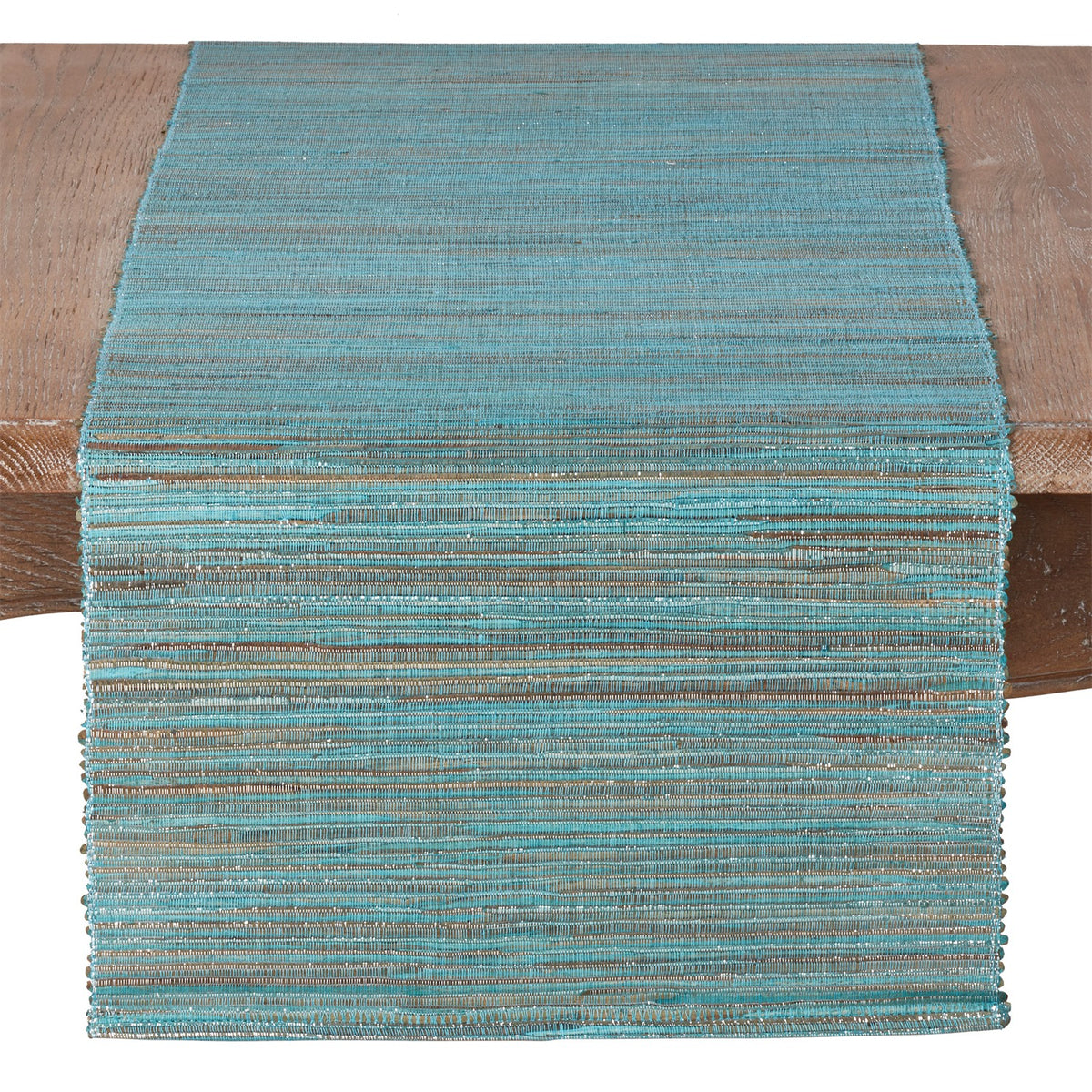 Everyday / All Season Turquoise Blue Shimmering Woven Nubby Table Runner, 100% water hyacinth