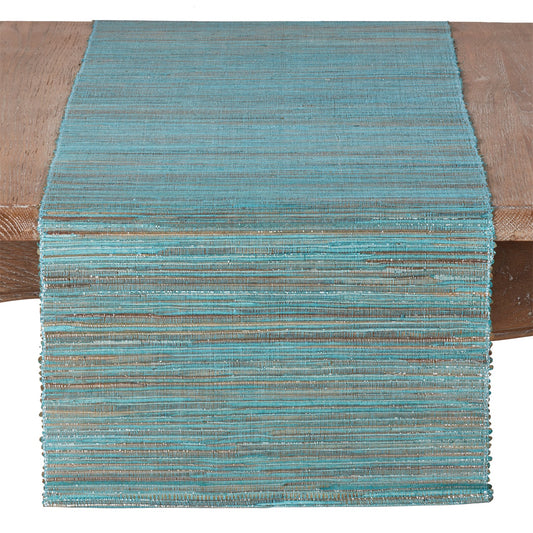 Everyday / All Season Turquoise Blue Shimmering Woven Nubby Table Runner, 100% water hyacinth