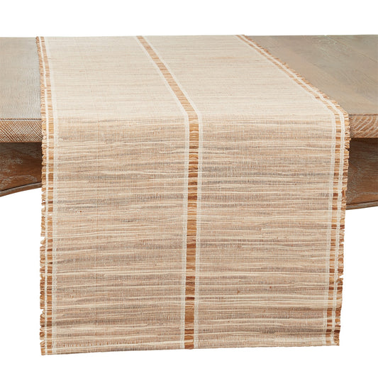Everyday / All Season Natural Beige Stripe Water Hyacinth Table Runner, 95% water hyacinth - 5% polyester