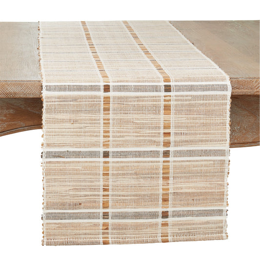 Everyday / All Season Natural Beige Stripe Water Hyacinth Table Runner, 95% water hyacinth - 5% polyester