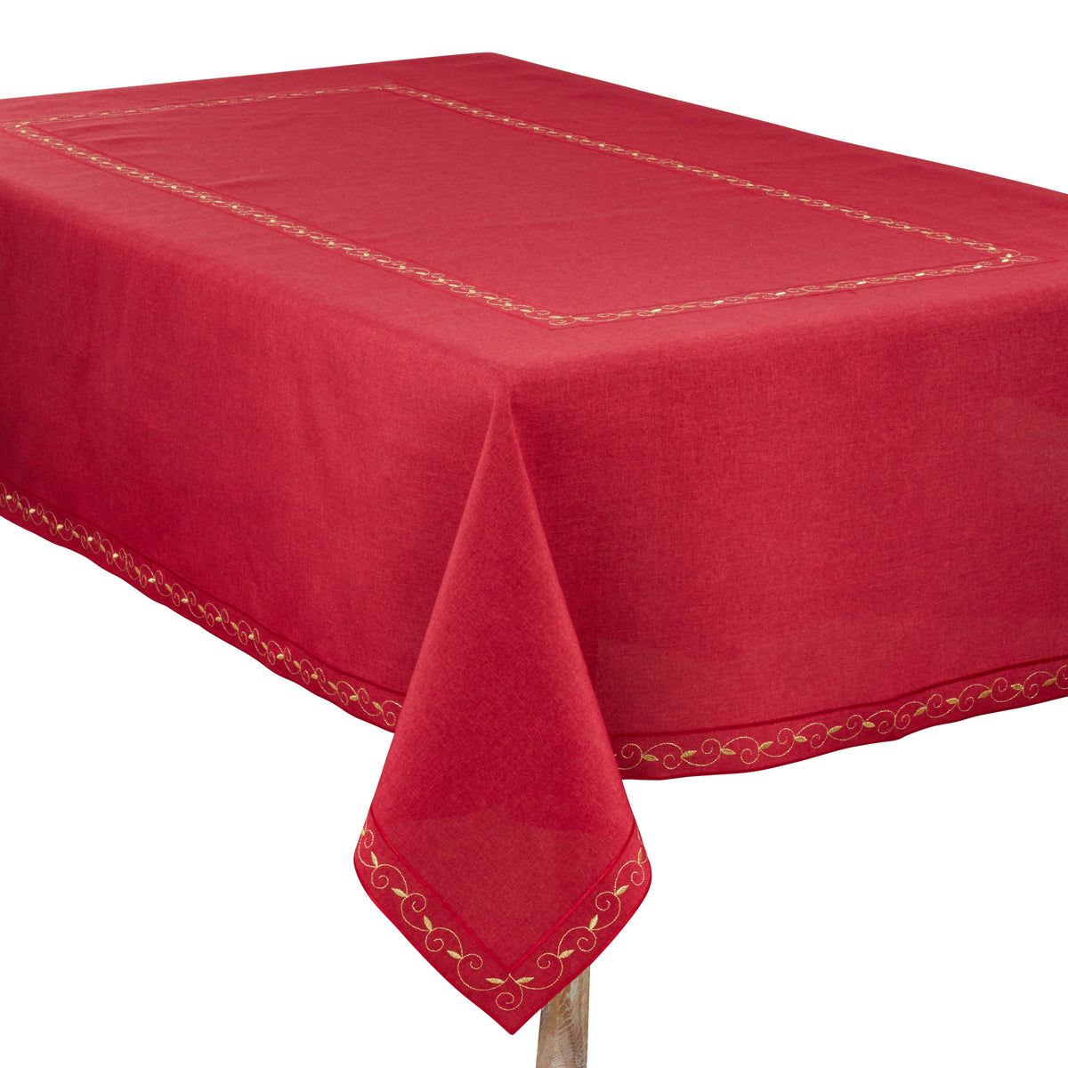 Burgundy  Embroidered Holiday Tablecloth  100% polyester