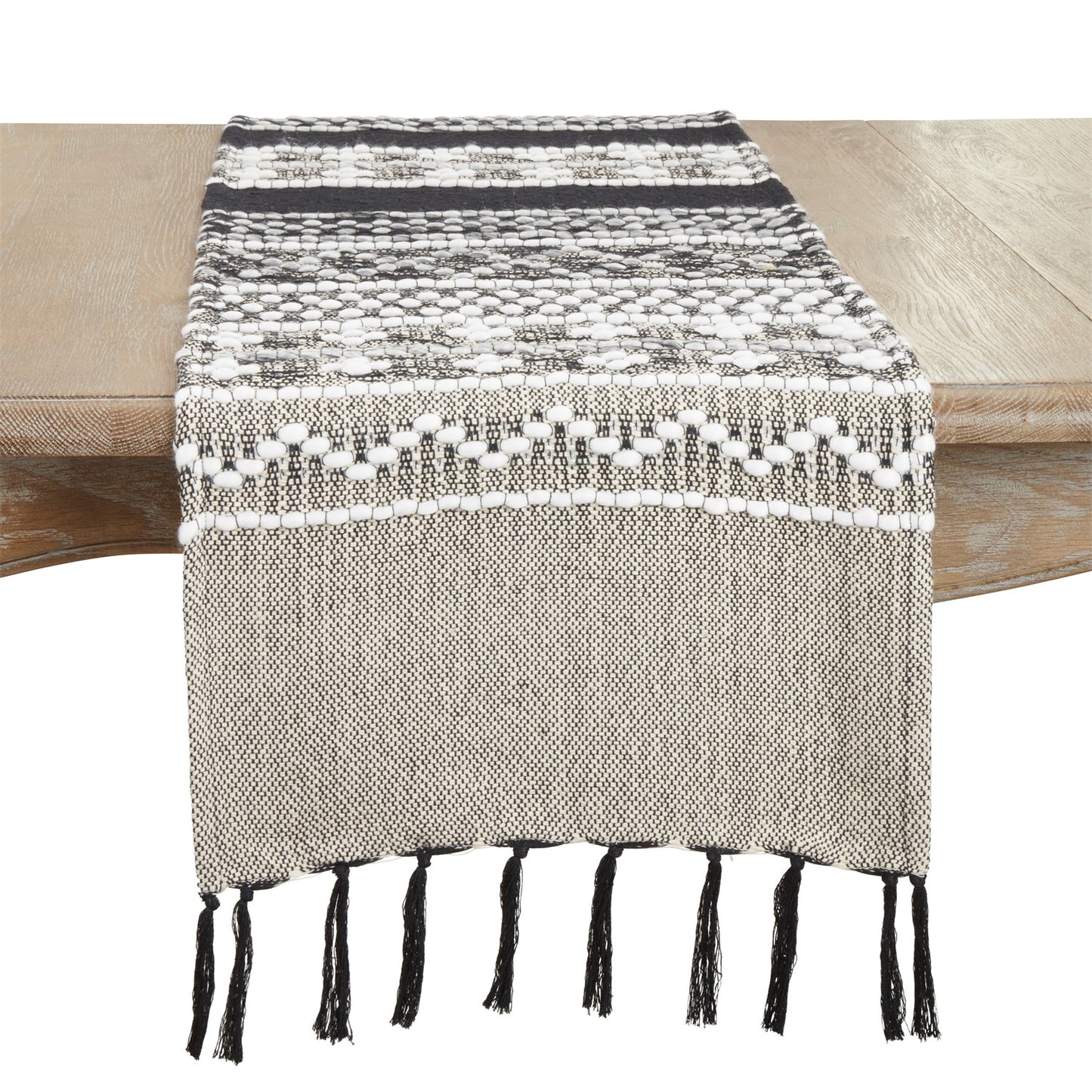 Everyday / All Season Black Multi Pattern Woven Table Runner, 100% cotton