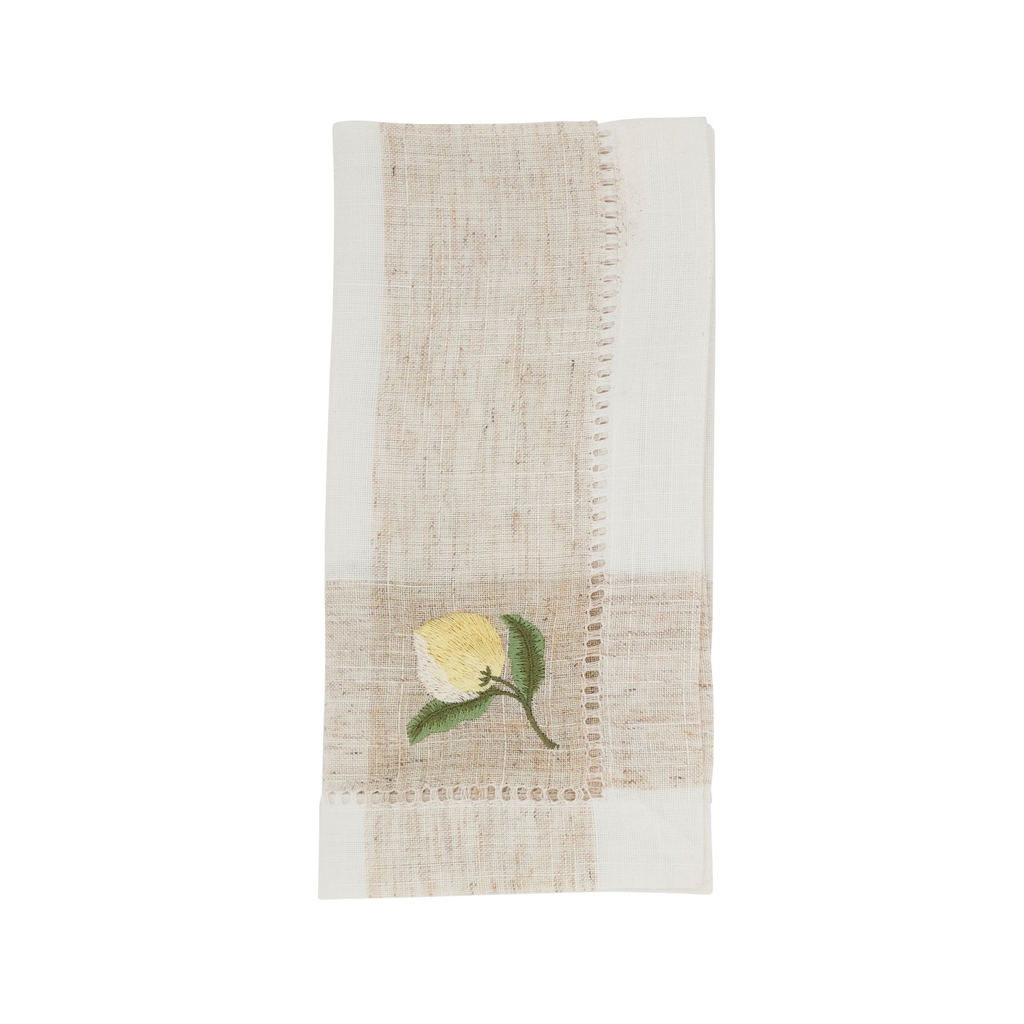 Ivory Embroidered Lemon Hemstitch Napkins 94% polyester - 6% linen, 20 Inch Square (4 pcs.)