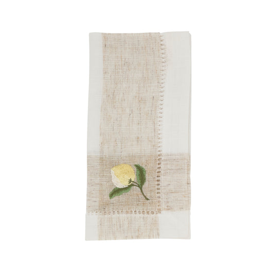 Ivory Embroidered Lemon Hemstitch Napkins 94% polyester - 6% linen, 20 Inch Square (4 pcs.)