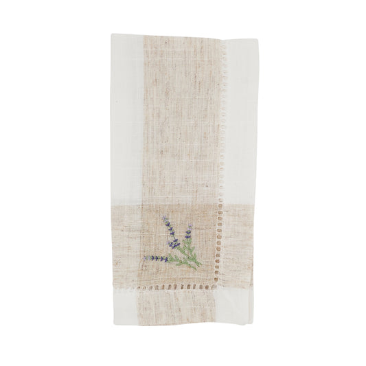 Ivory Embroidered Lavender Hemstitch Napkins 94% polyester - 6% linen, 20 Inch Square (4 pcs.)