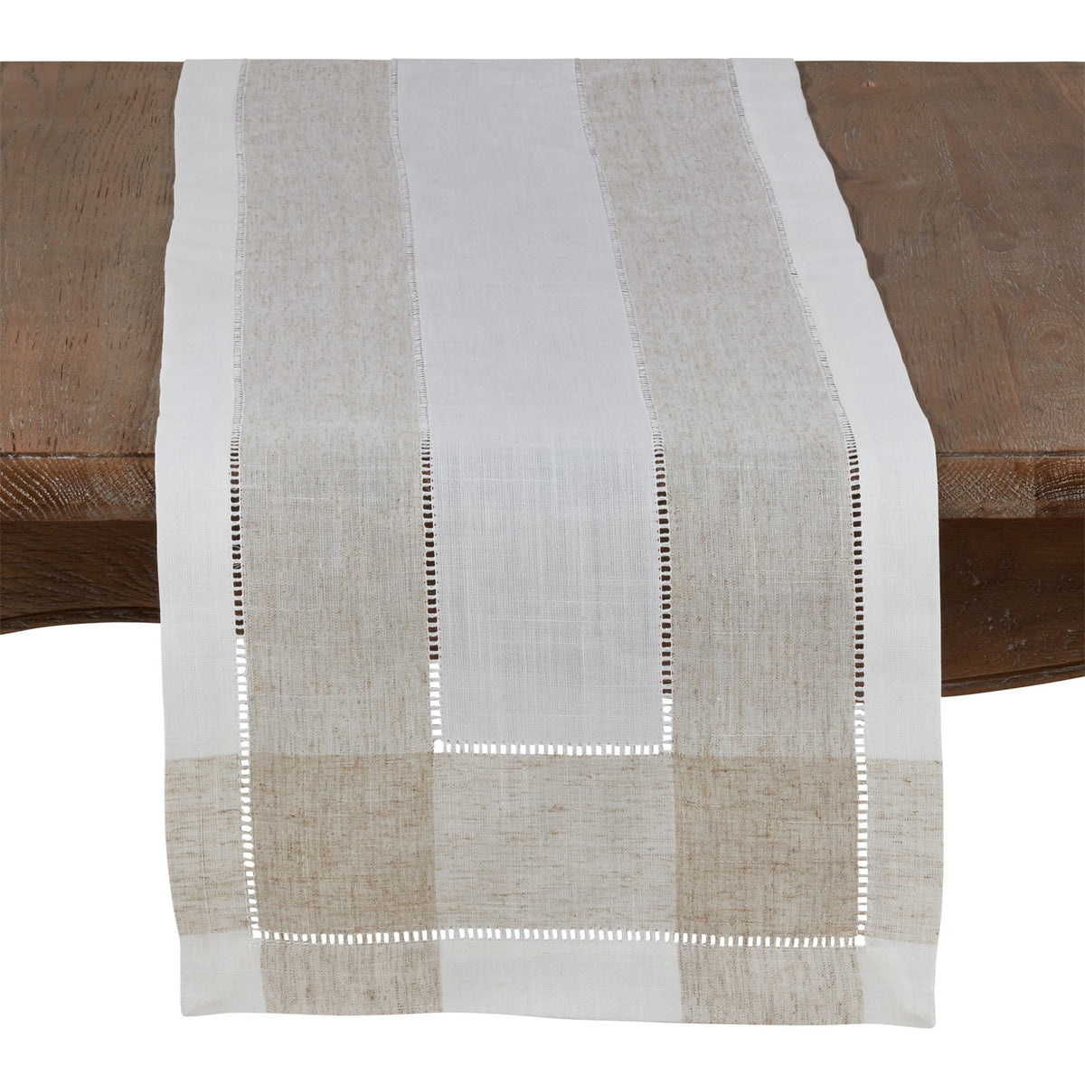 Everyday / All Season Ivory Off-White Hemstitch Table Runner, 94% polyester - 6% linen