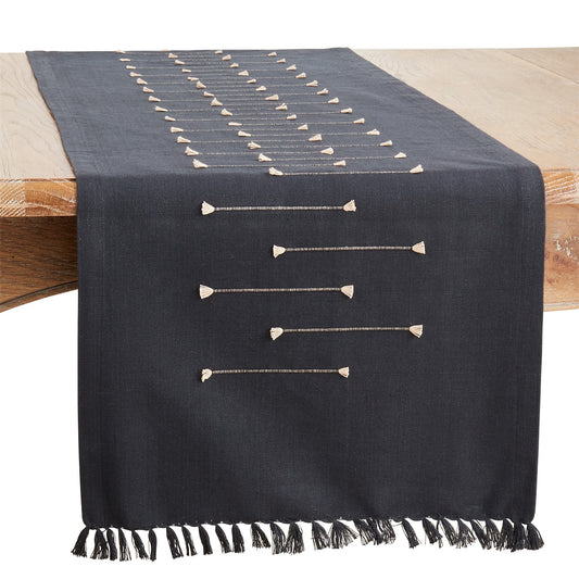 Everyday / All Season Black Fringe Line Table Runner, 100% cotton
