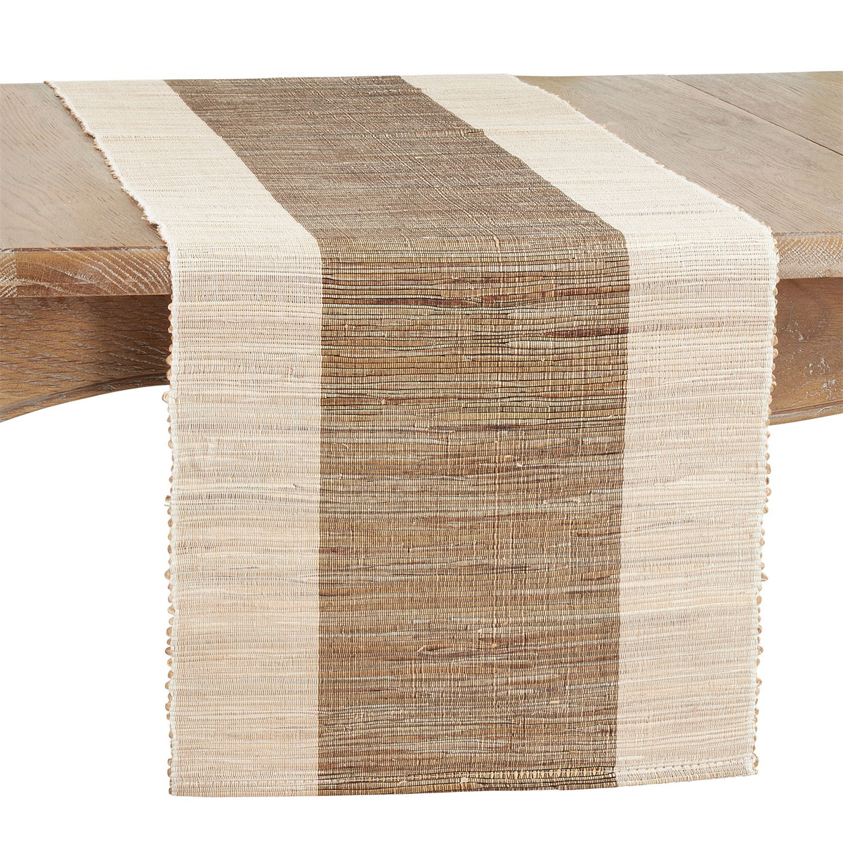 Everyday / All Season Natural Beige Shimmering Banded Table Runner, 95% water hyacinth - 5% polyester