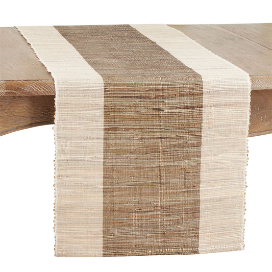 Everyday / All Season Natural Beige Shimmering Banded Table Runner, 95% water hyacinth - 5% polyester