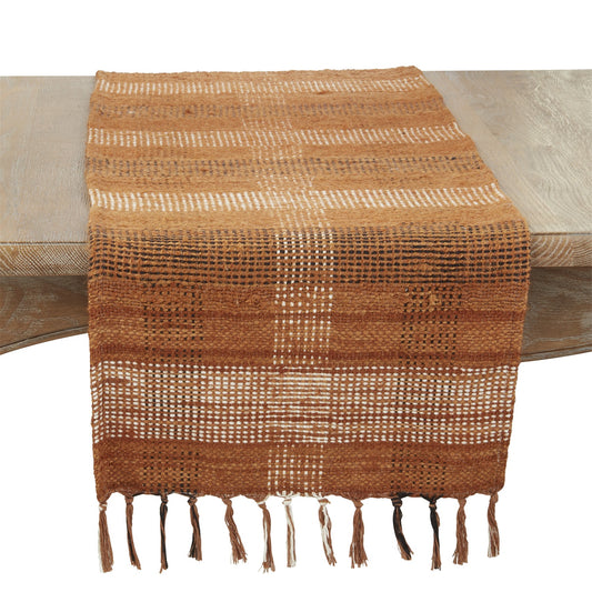 Everyday / All Season Rust Plaid Table Runner, 60% art silk - 40% cotton