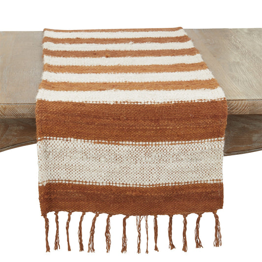 Everyday / All Season Rust Striped Table Runner, 70% art silk - 30% cotton
