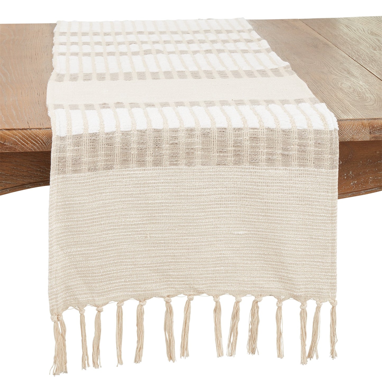 Everyday / All Season Natural Beige Woven Striped Table Runner, 100% cotton