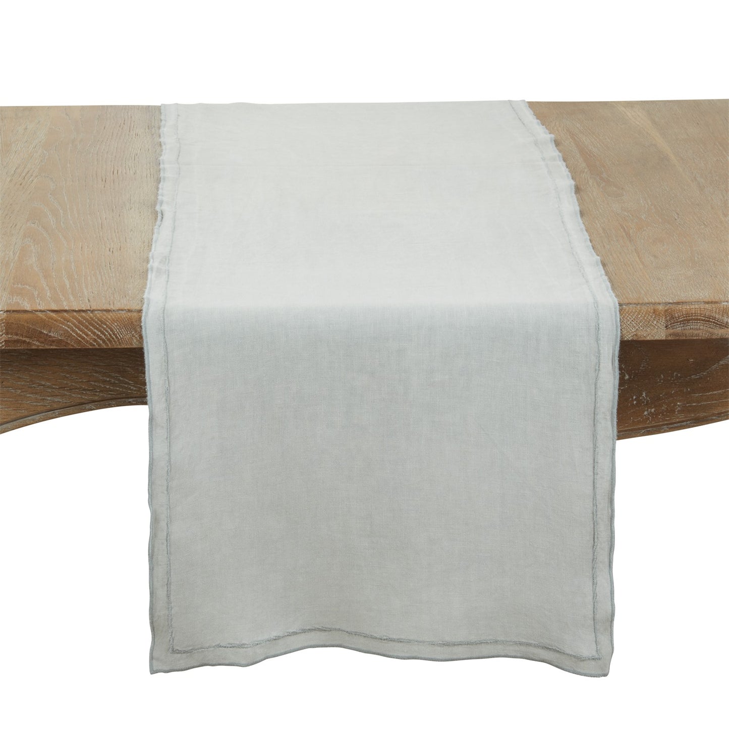 Everyday / All Season Blue-Grey Stonewashed Overlock Border Table Runner, 100% linen