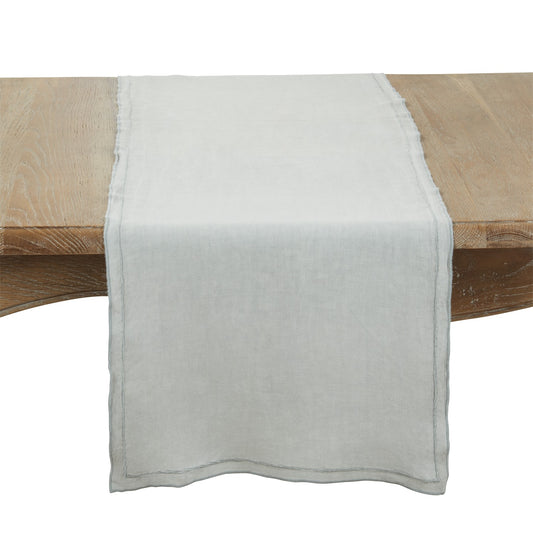 Everyday / All Season Blue-Grey Stonewashed Overlock Border Table Runner, 100% linen