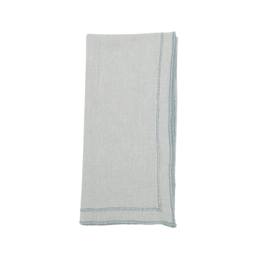 Blue-Grey Stonewashed Overlock Border Napkins 100% linen, 20 Inch Square (4 pcs.)