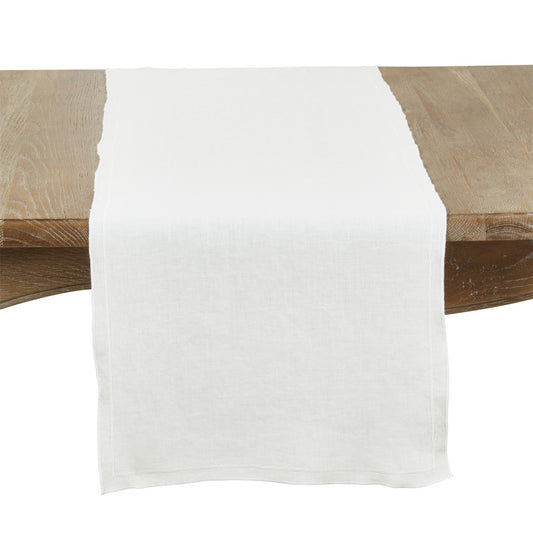 Everyday / All Season Ivory Off-White Stonewashed Overlock Border Table Runner, 100% linen