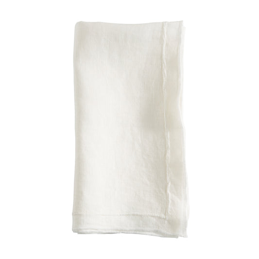Ivory Stonewashed Overlock Border Napkins 100% linen, 20 Inch Square (4 pcs.)