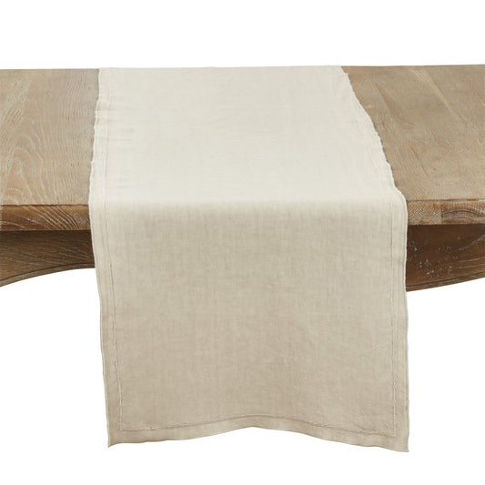 Everyday / All Season Natural Beige Stonewashed Overlock Border Table Runner, 100% linen