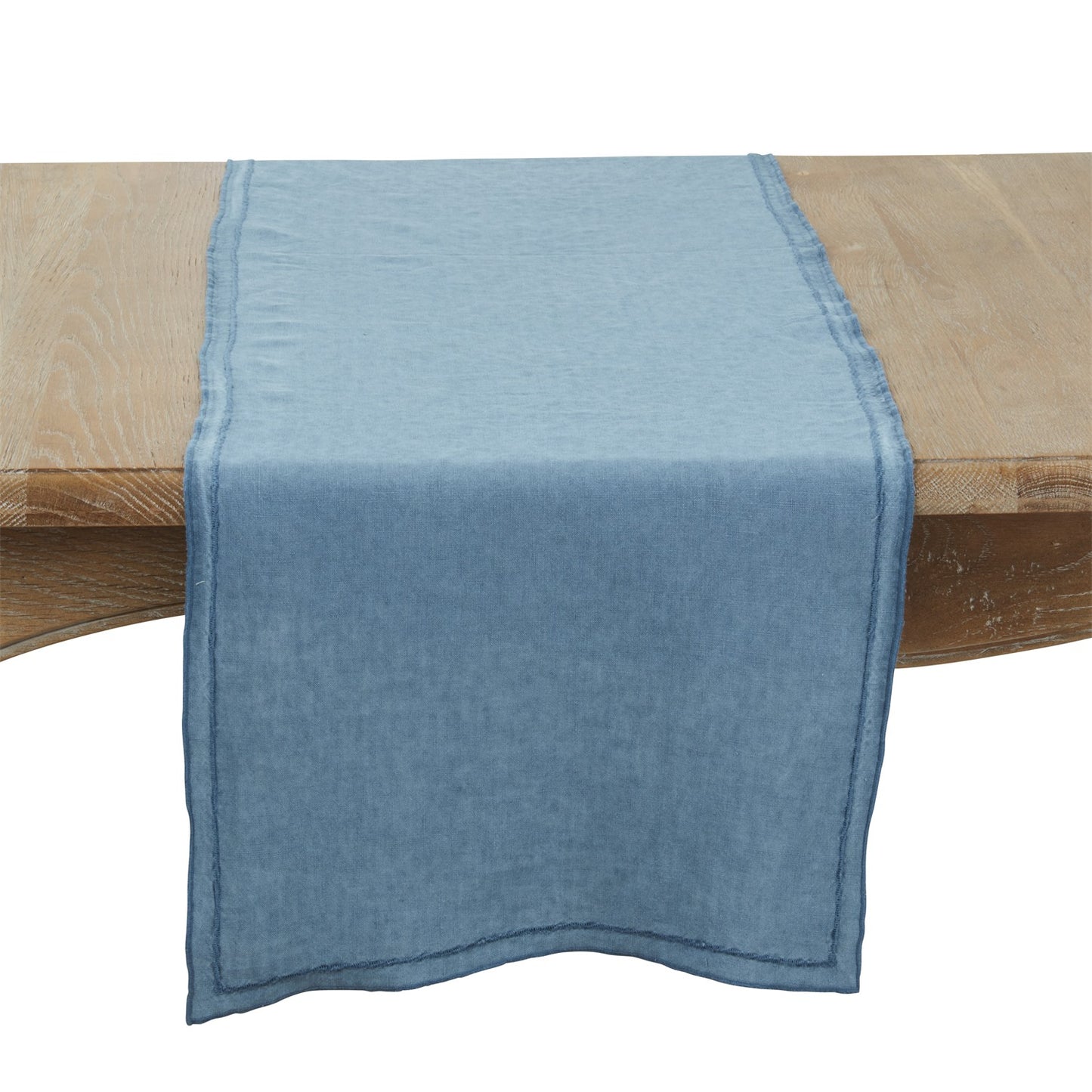 Everyday / All Season Navy Blue Stonewashed Overlock Border Table Runner, 100% linen