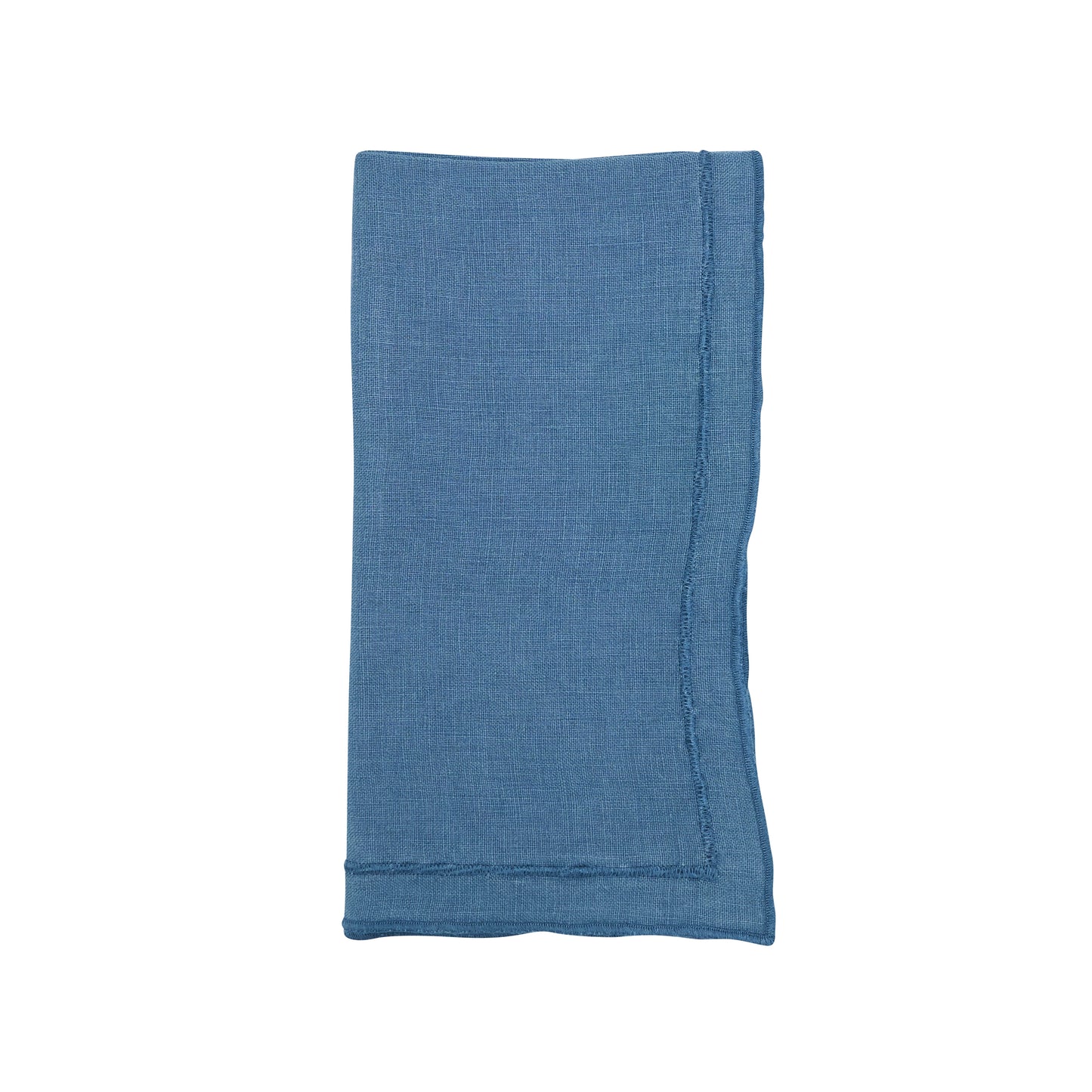 Navy Blue Stonewashed Overlock Border Napkins 100% linen, 20 Inch Square (4 pcs.)