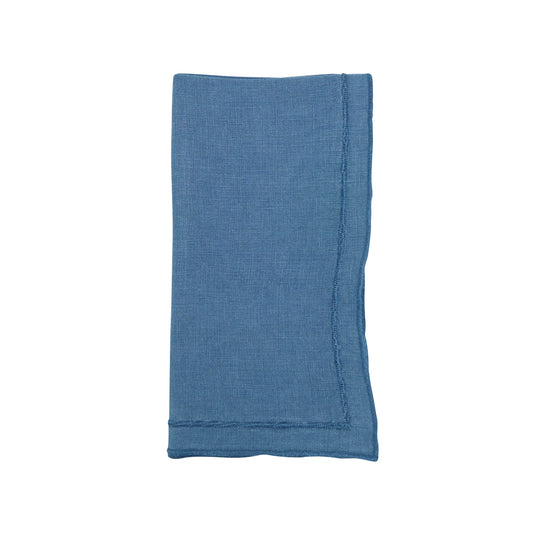 Navy Blue Stonewashed Overlock Border Napkins 100% linen, 20 Inch Square (4 pcs.)