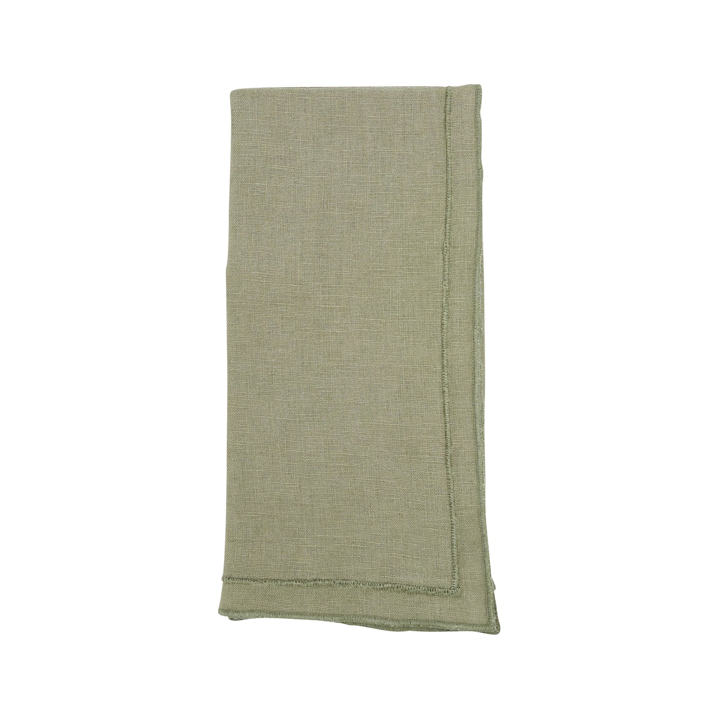 Olive Stonewashed Overlock Border Napkins 100% linen, 20 Inch Square (4 pcs.)