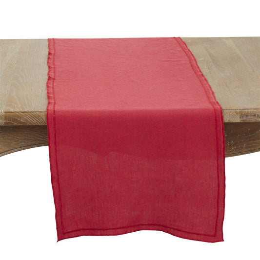 Everyday / All Season Red Stonewashed Overlock Border Table Runner, 100% linen