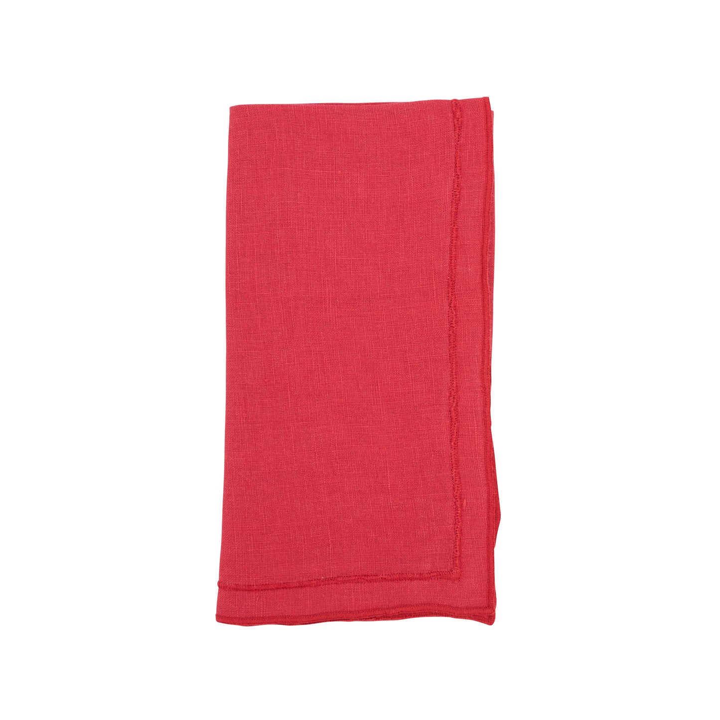 Red Stonewashed Overlock Border Napkins 100% linen, 20 Inch Square (4 pcs.)