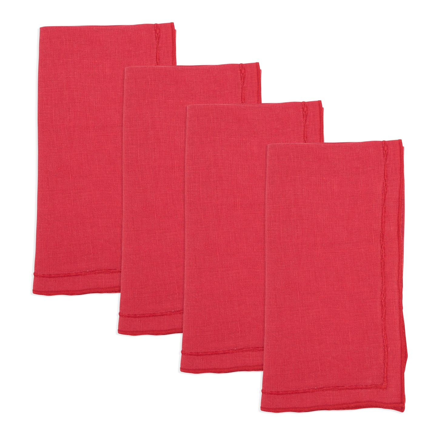 Red Stonewashed Overlock Border Napkins 100% linen, 20 Inch Square (4 pcs.)