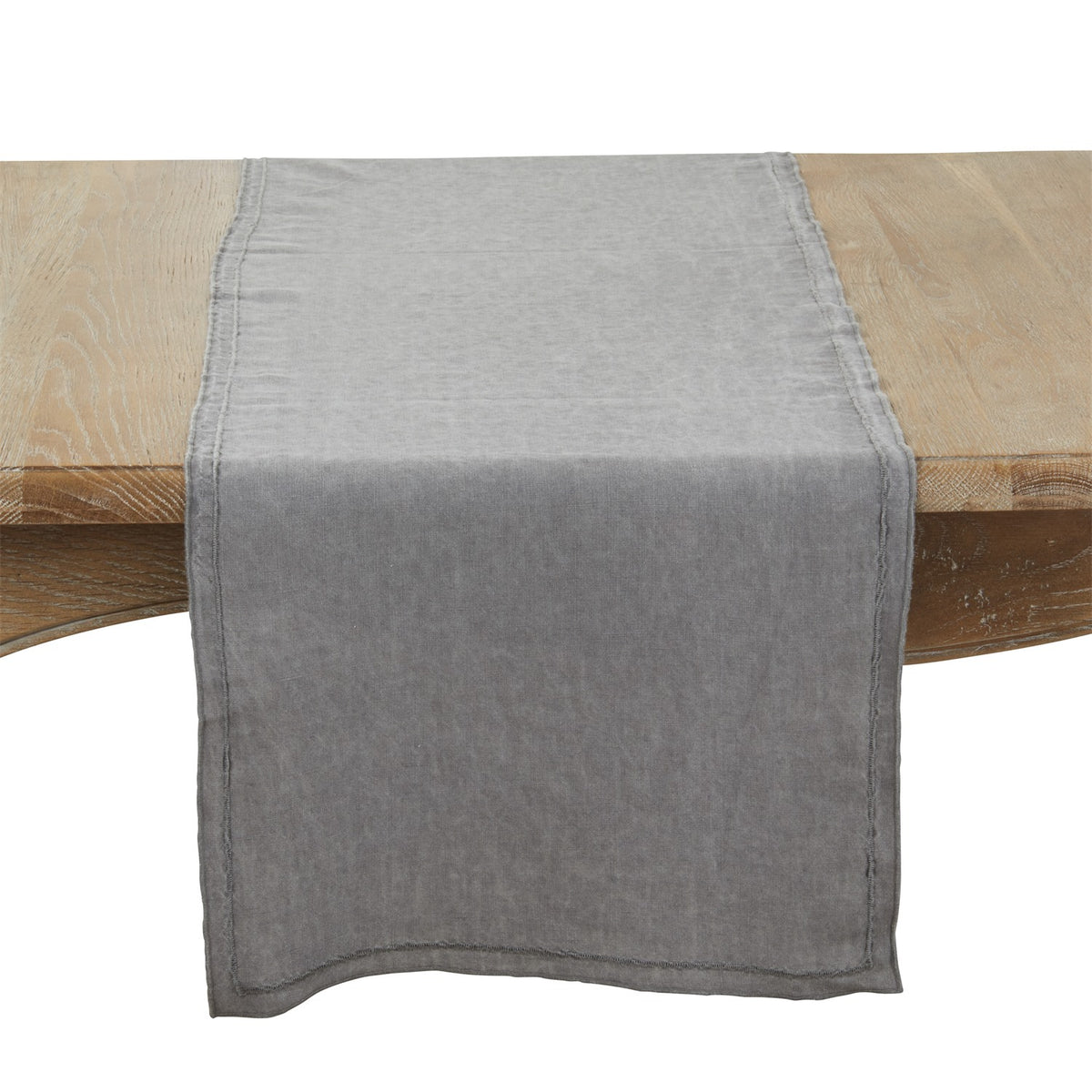 Everyday / All Season Slate Grey Stonewashed Overlock Border Table Runner, 100% linen