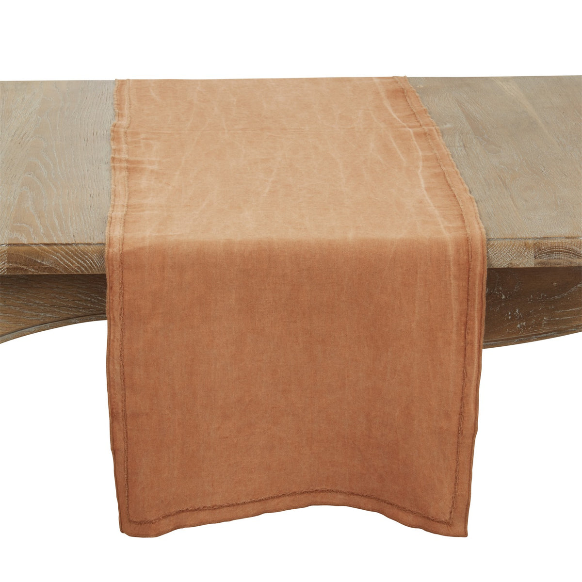 Everyday / All Season Terracotta Orange Stonewashed Overlock Border Table Runner, 100% linen