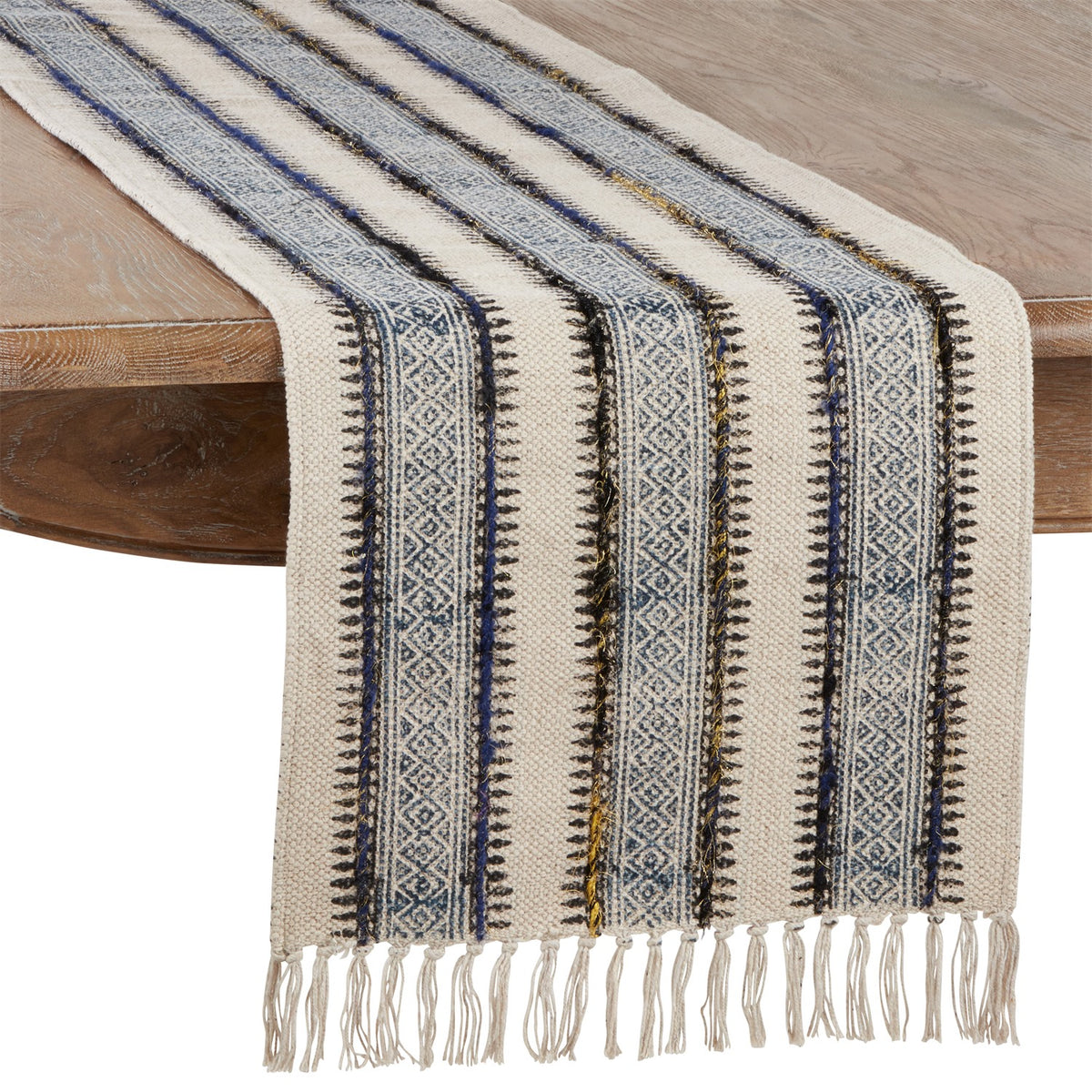 Everyday / All Season Indigo Blue Embroidered Block Print Table Runner, 100% cotton