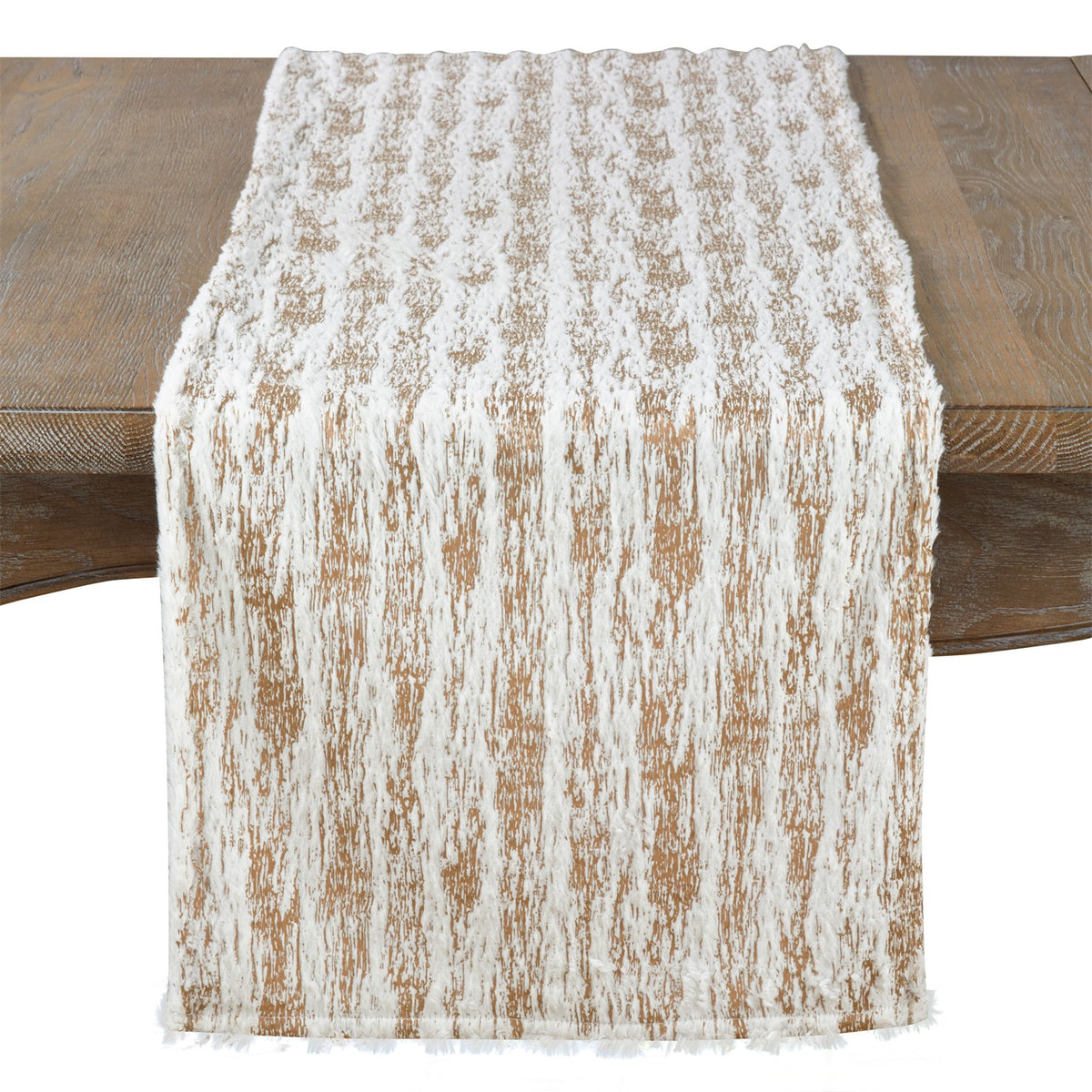 Everyday / All Season Gold Foil Print Faux Fur Table Runner, 100% Polyester