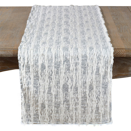 Everyday / All Season Silver Foil Print Faux Fur Table Runner, 100% Polyester