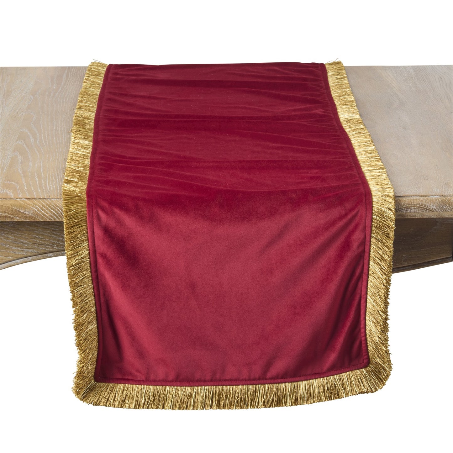Everyday / All Season Red Velvet Fringe Table Runner, 100% polyester