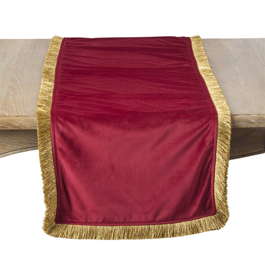 Everyday / All Season Red Velvet Fringe Table Runner, 100% polyester