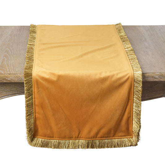 Everyday / All Season Rust Velvet Fringe Table Runner, 100% polyester