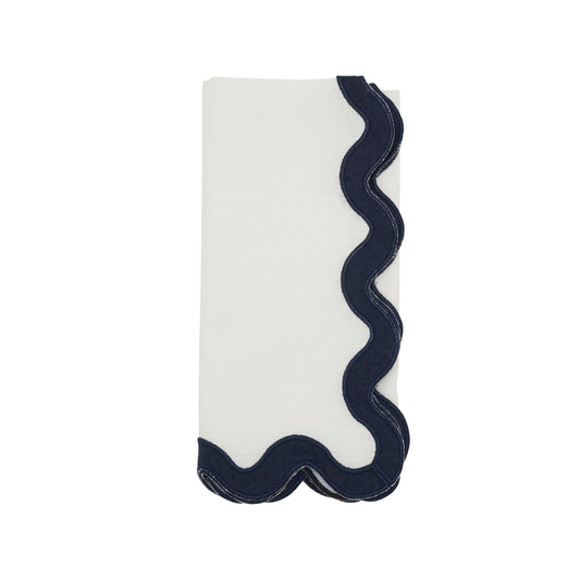 Midnight Blue Stone Washed Scallop Napkins 100% linen, 20 Inch Square (4 pcs.)