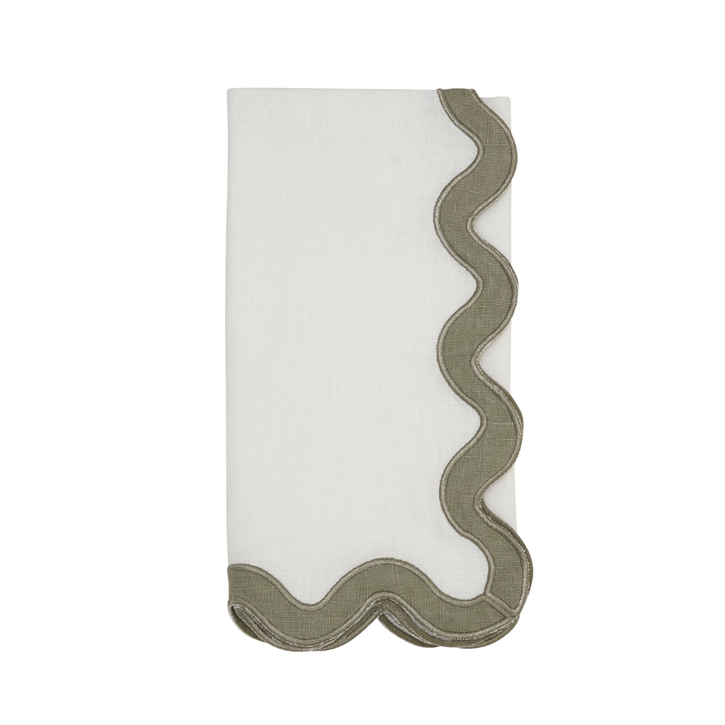 Olive Stone Washed Scallop Napkins 100% linen, 20 Inch Square (4 pcs.)
