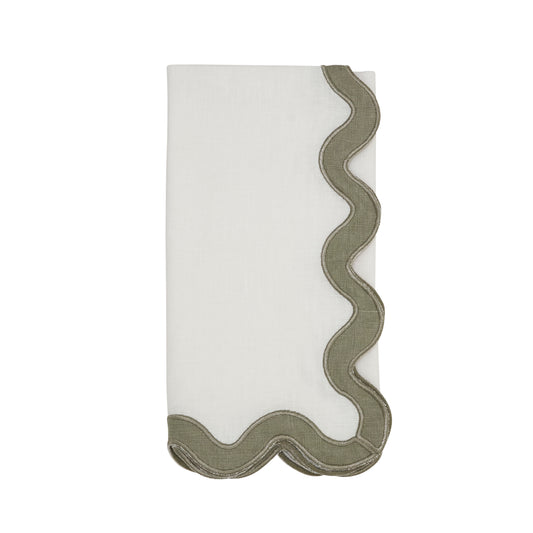 Olive Stone Washed Scallop Napkins 100% linen, 20 Inch Square (4 pcs.)