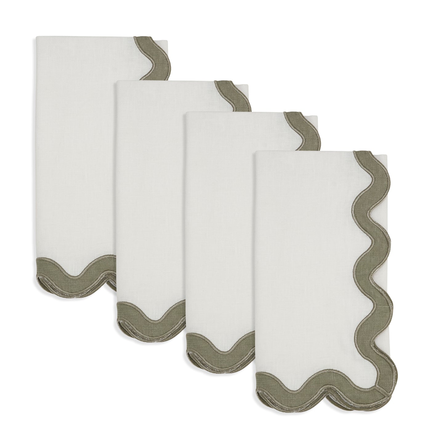 Olive Stone Washed Scallop Napkins 100% linen, 20 Inch Square (4 pcs.)