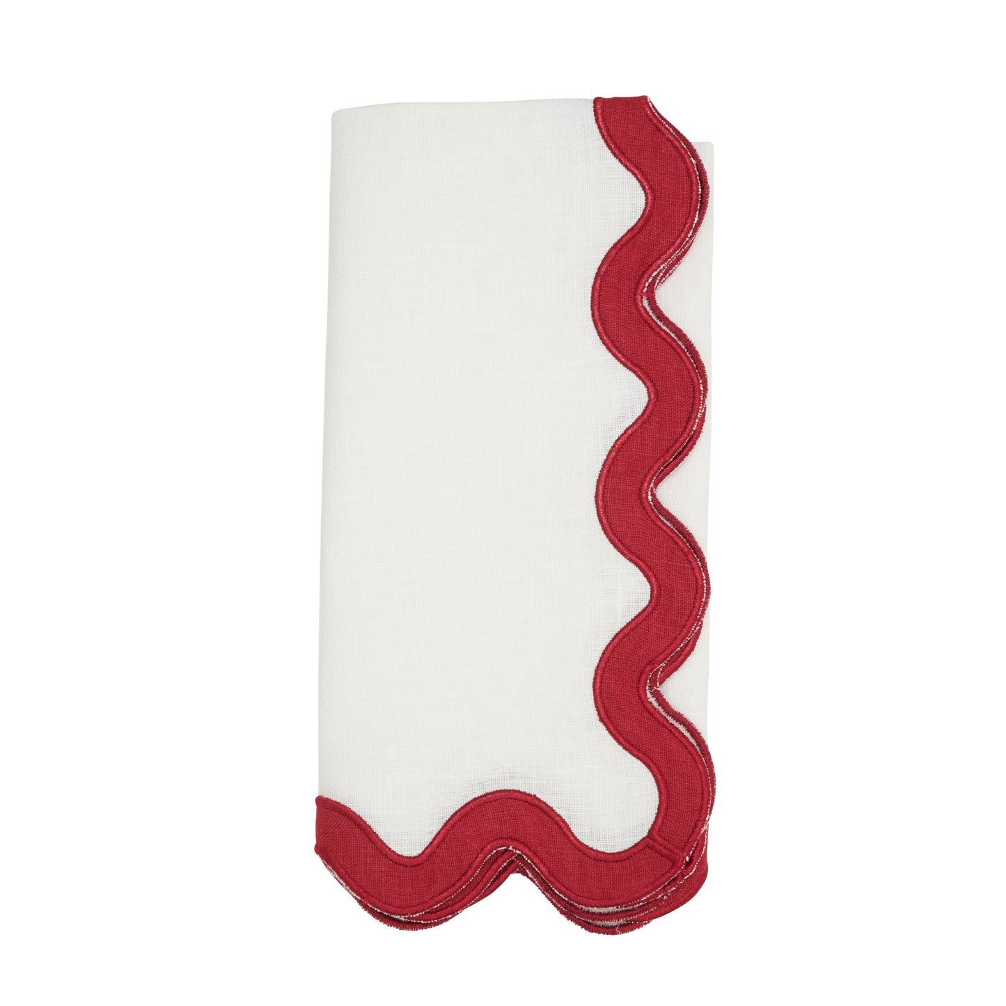 Red Stone Washed Scallop Napkins 100% linen, 20 Inch Square (4 pcs.)