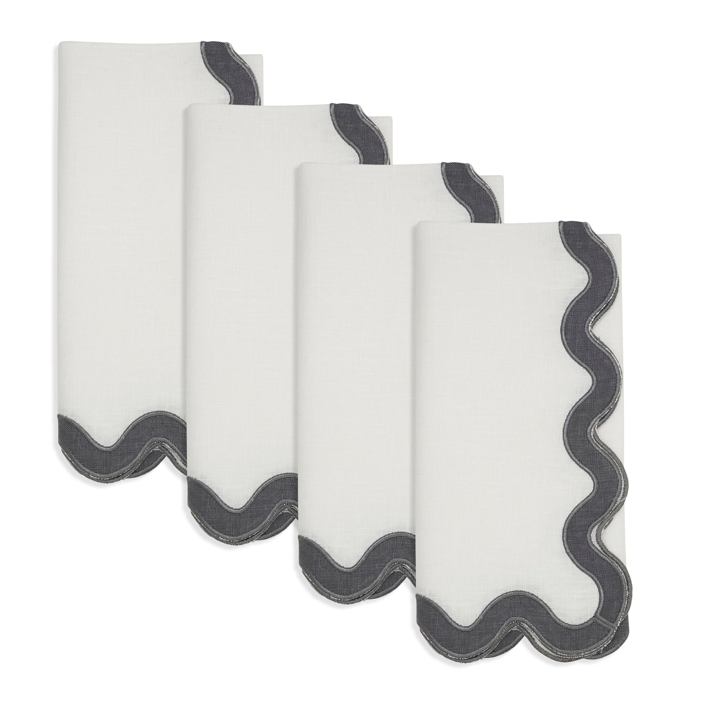 Slate Stone Washed Scallop Napkins 100% linen, 20 Inch Square (4 pcs.)