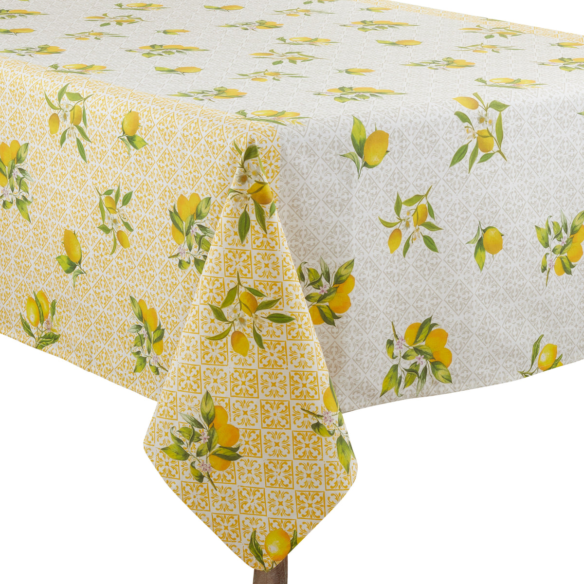 Yellow  Lemon + Block Print Tablecloth  100% cotton