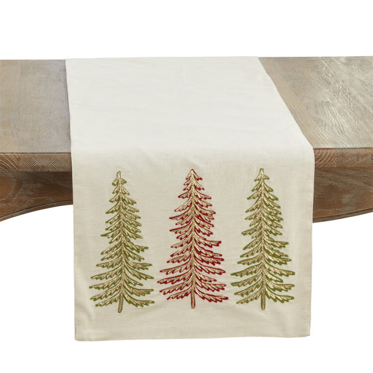 Christmas Natural Beige Christmas Trees Table Runner, 100% cotton
