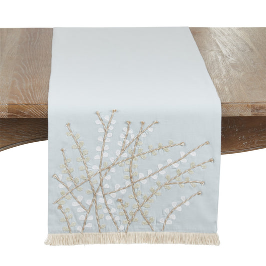 Everyday / All Season Blue Embroidered Floral Table Runner, 100% polyester