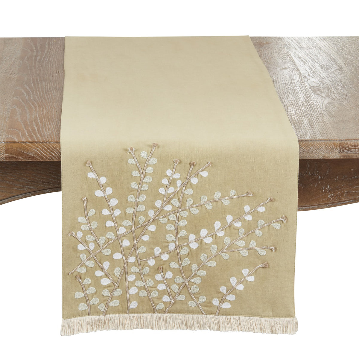 Everyday / All Season Green Embroidered Floral Table Runner, 100% polyester