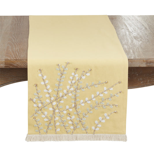 Everyday / All Season Yellow Embroidered Floral Table Runner, 100% polyester