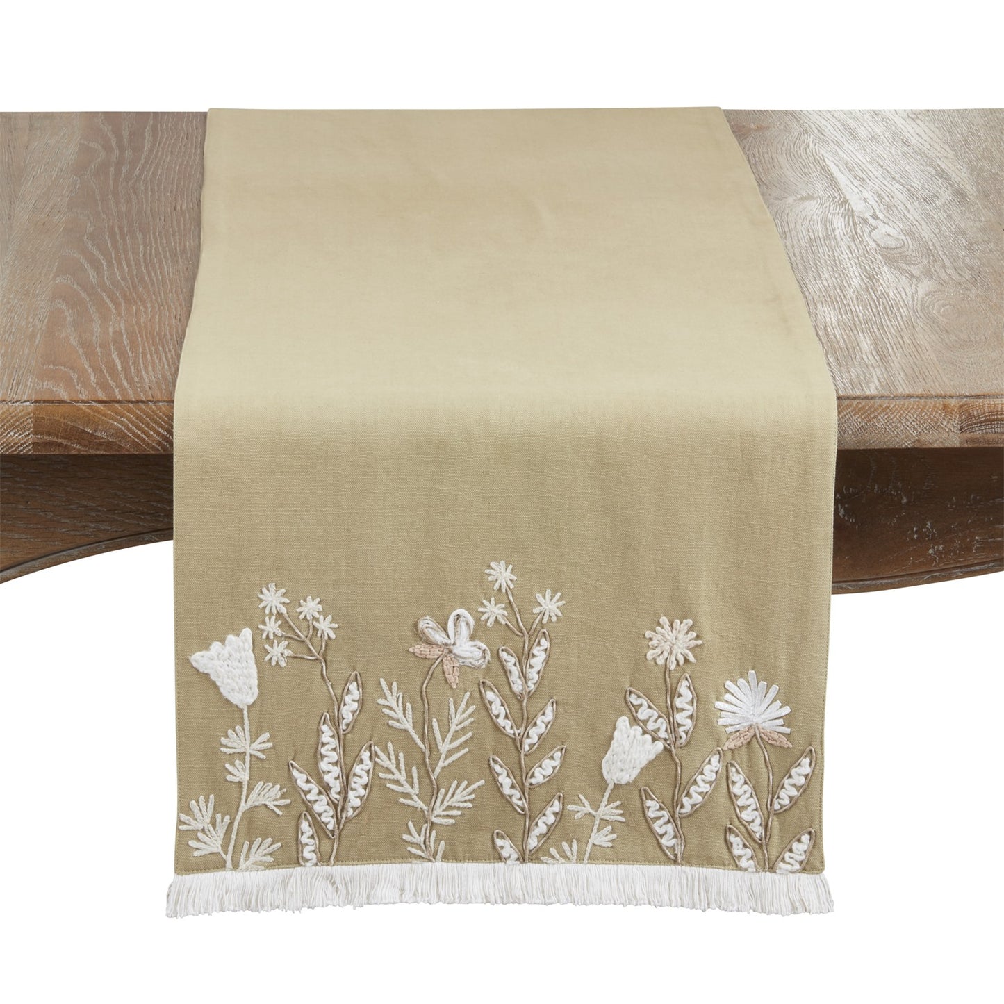 Everyday / All Season Green Embroidered Floral Table Runner, 100% polyester